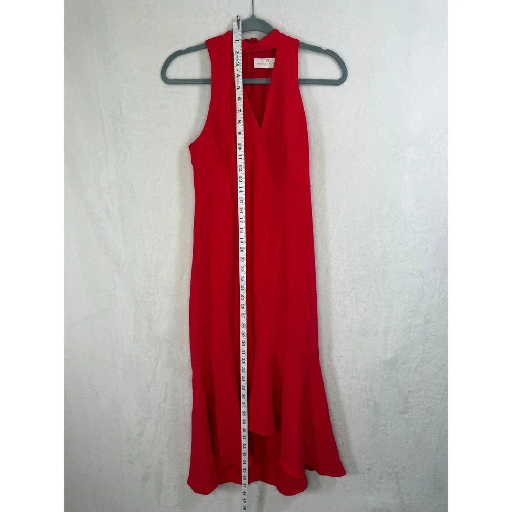 Amanda Uprichard Dress Women Petite P Red‎ Choker Neck High Low Mermaid Midi